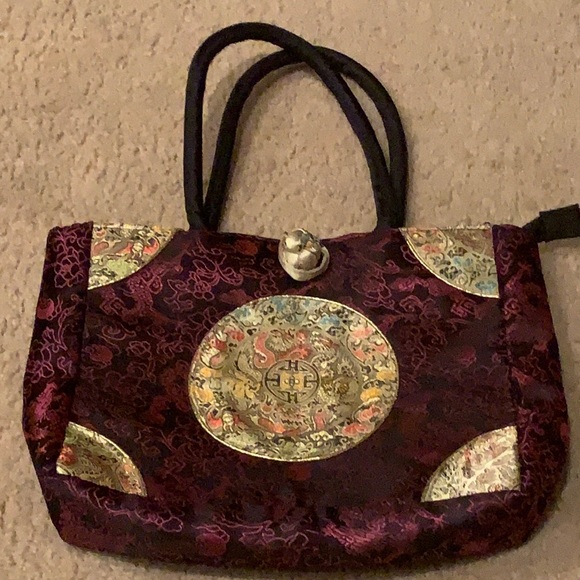 Oriental Asian Flair Unique Evening handbag Bag multi colored satin - Picture 2 of 12